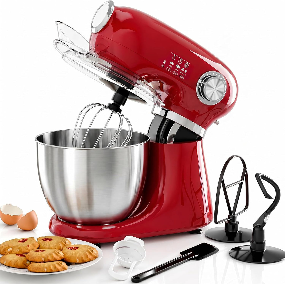 Kismile 5.5QT 12-Speed Electric Stand Mixer, Tilt Head Kitchen Mixer, Red