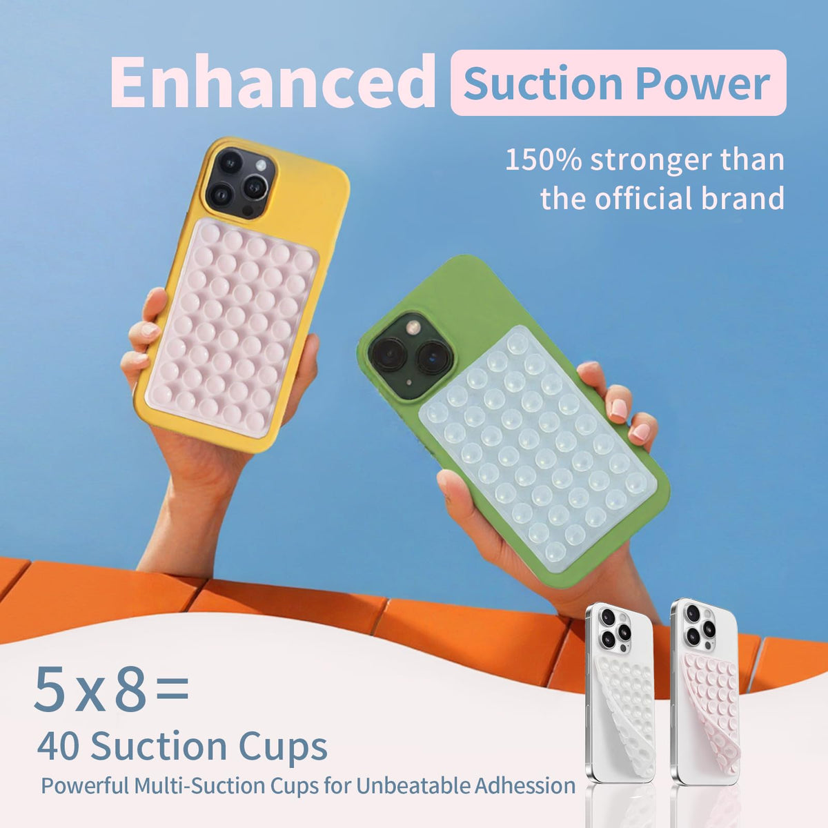 (2 Pack) Suction Cup Phone Case Mount Double Sided, White & Classic Black