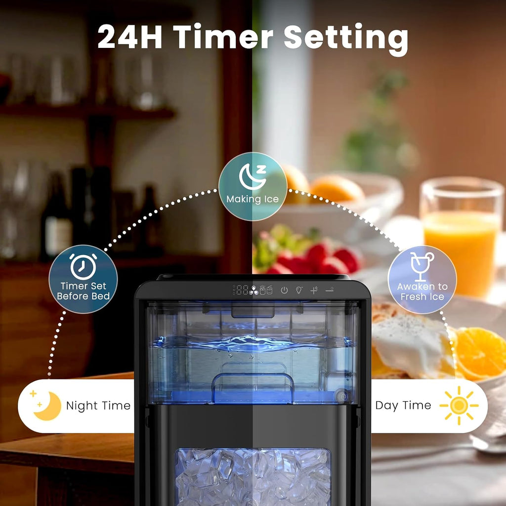 Kismile Crescent Ice Maker Countertop, 26.5 Lbs/24H, Self-Cleaning, LED Display, Timer, Adjustable Ice Thickness, Portable Ice Machine for Home/Kitchen/Office/Party