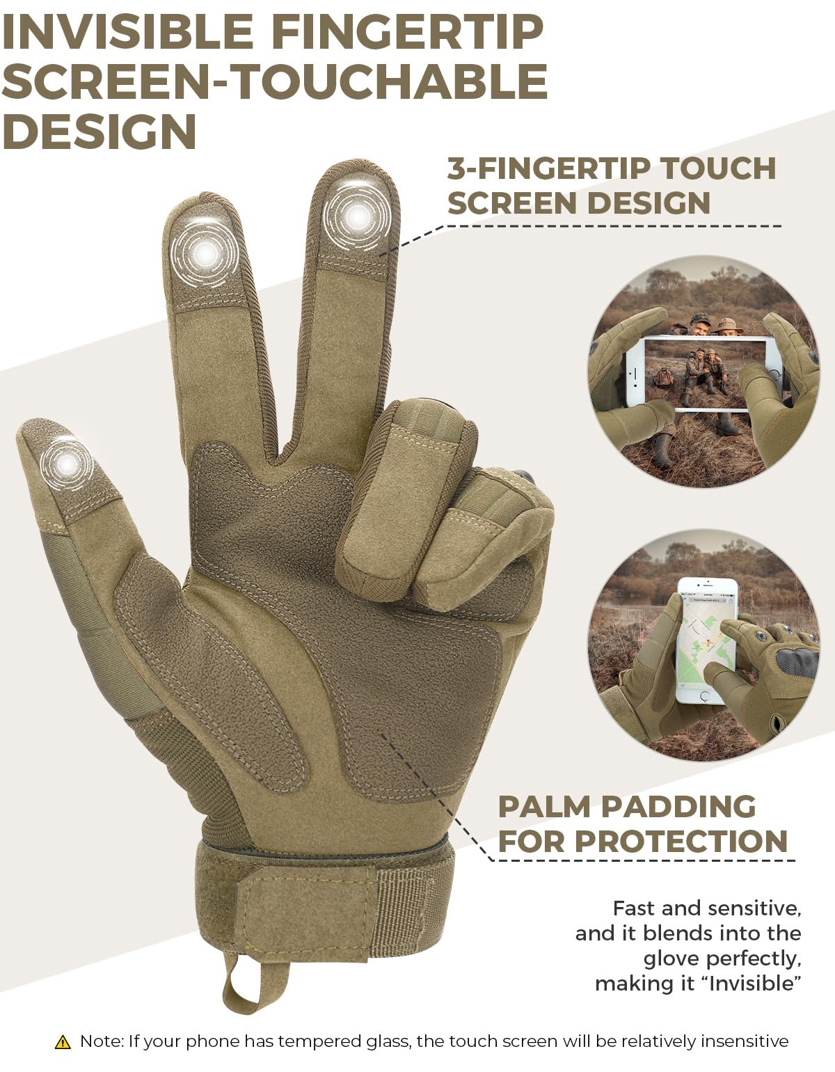 KEMIMOTO Tactical Gloves for Men, Touchscreen Motorcycle Gloves with Hard Shell & Palm Padding for Sports Motorcycle Cycling Tactical Airsoft Paintball Hunting Hiking