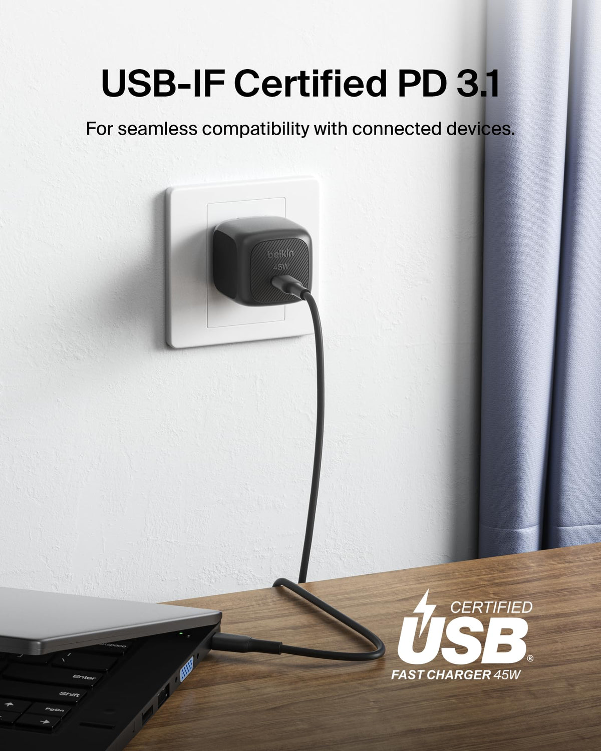 Belkin 45W Compact USB C Charger Block, Fast Charging for Travel