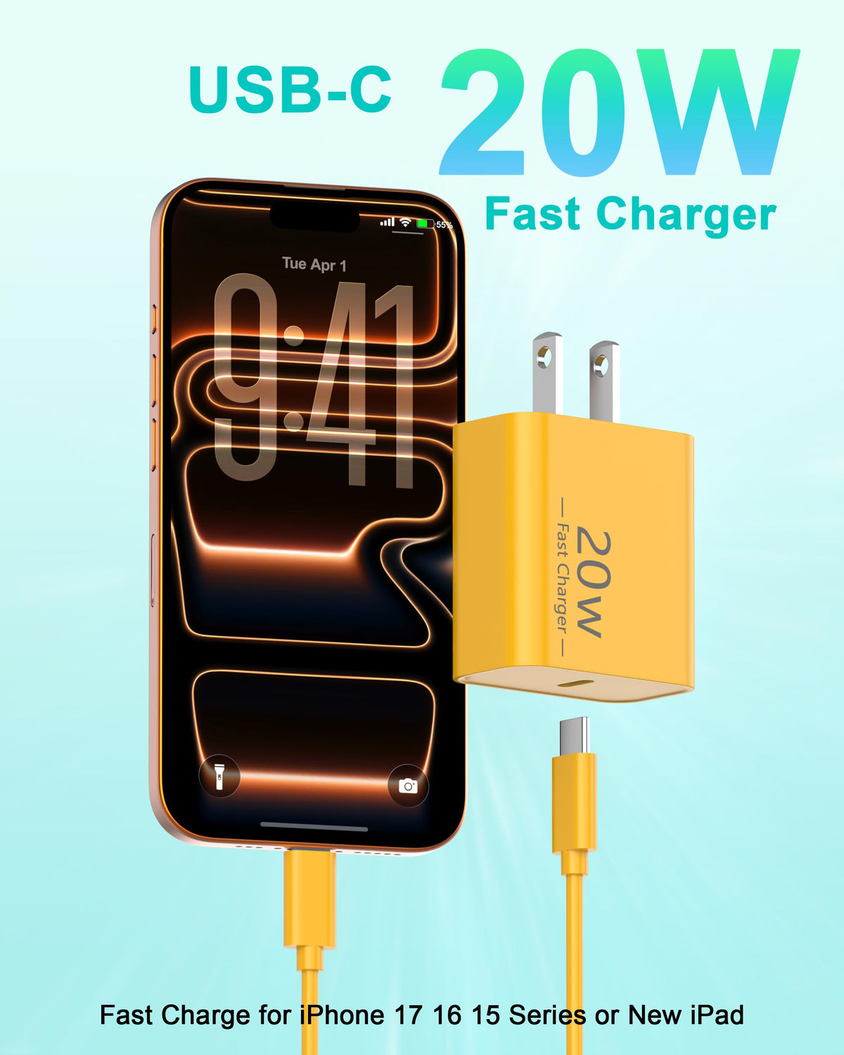 iPhone 18 17 16 15 Charger Fast Charging 10FT 20W USB C Charger Block Cable