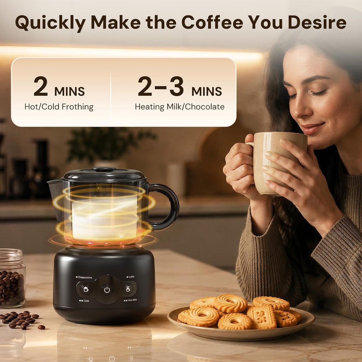 Kismile 4-in-1 Electric Milk Frother, Automatic Milk Frother with Spout