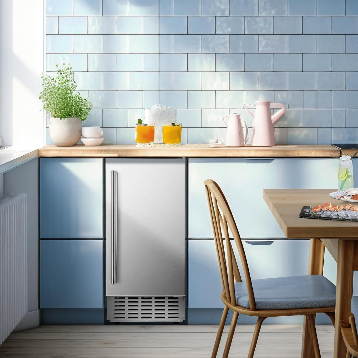 Kismile 80 lbs/Day Under Counter Nugget Ice Maker, Dual Ice Baskets, Silver