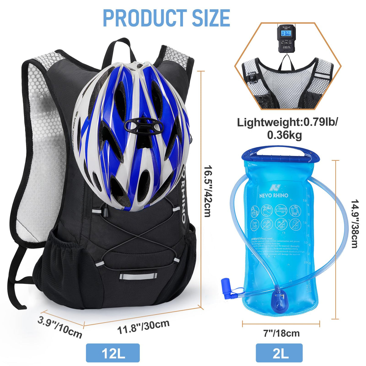 Lightweight Hydration Backpack, Running Backpack with 2L Water Bladder