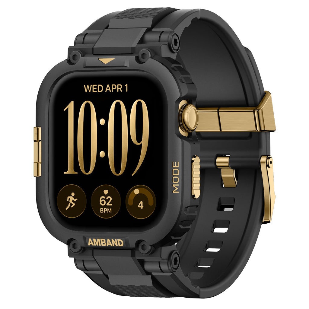 amBand Bands Compatible with Apple Watch 9/8/7/6/5/4 & SE 3/2/1 45mm/44mm Case for Men, M1 Sport Series Rugged Case Protective Cover for iWatch SE3/SE2/6/SE/5/4 44/45 mm Men Black