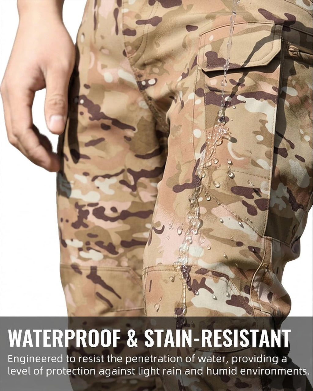 Men's Tactical Pants Stretch Waterproof Fabric Durable Cargo Pants for Hiking Casual Work Multi Pockets (No Belt)