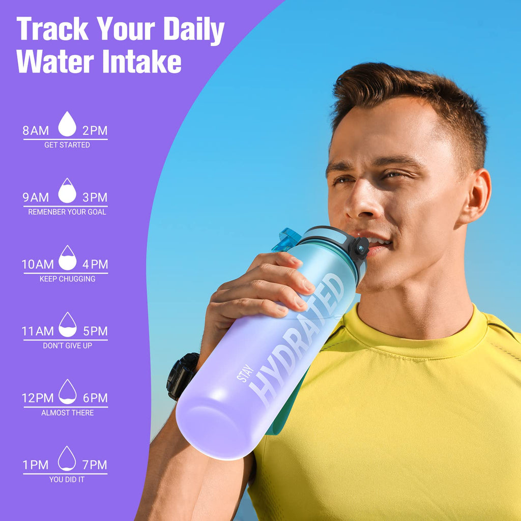 Sahara Sailor Water Bottle 32oz, Tritan Sports Bottle with Time Marker