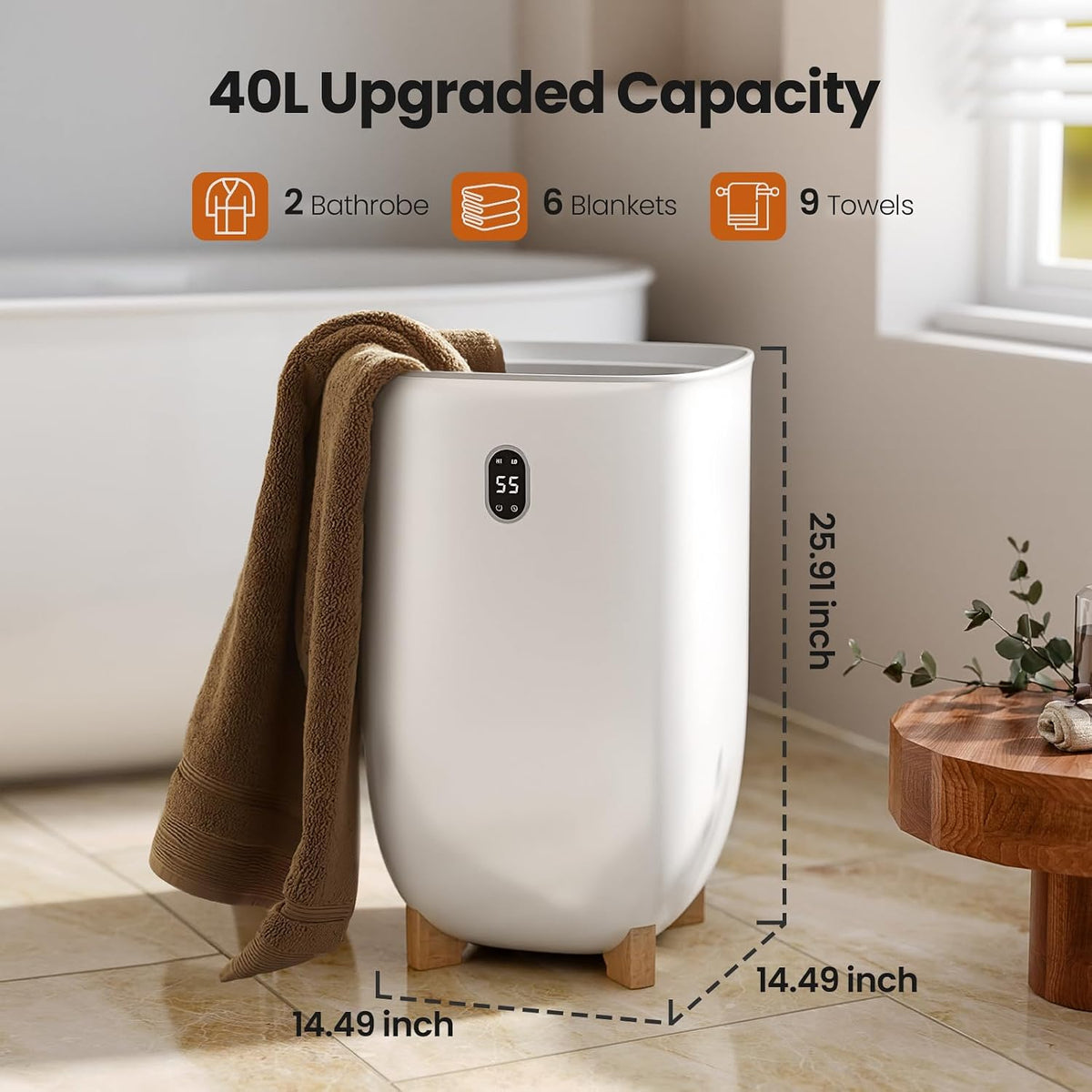 AGLUCKY Towel Warmer for Bathroom, 40L Large Towel Warmers Bucket, White