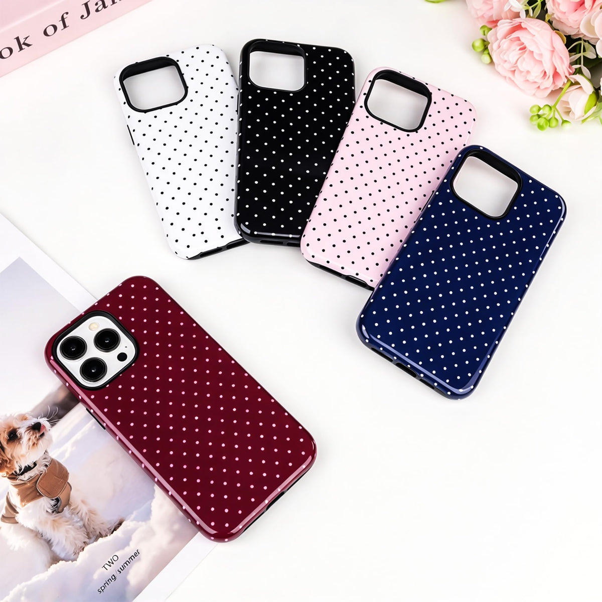 Polka Dot Pattern Phone Case for iPhone 16 Pro Max 6.9", Navy
