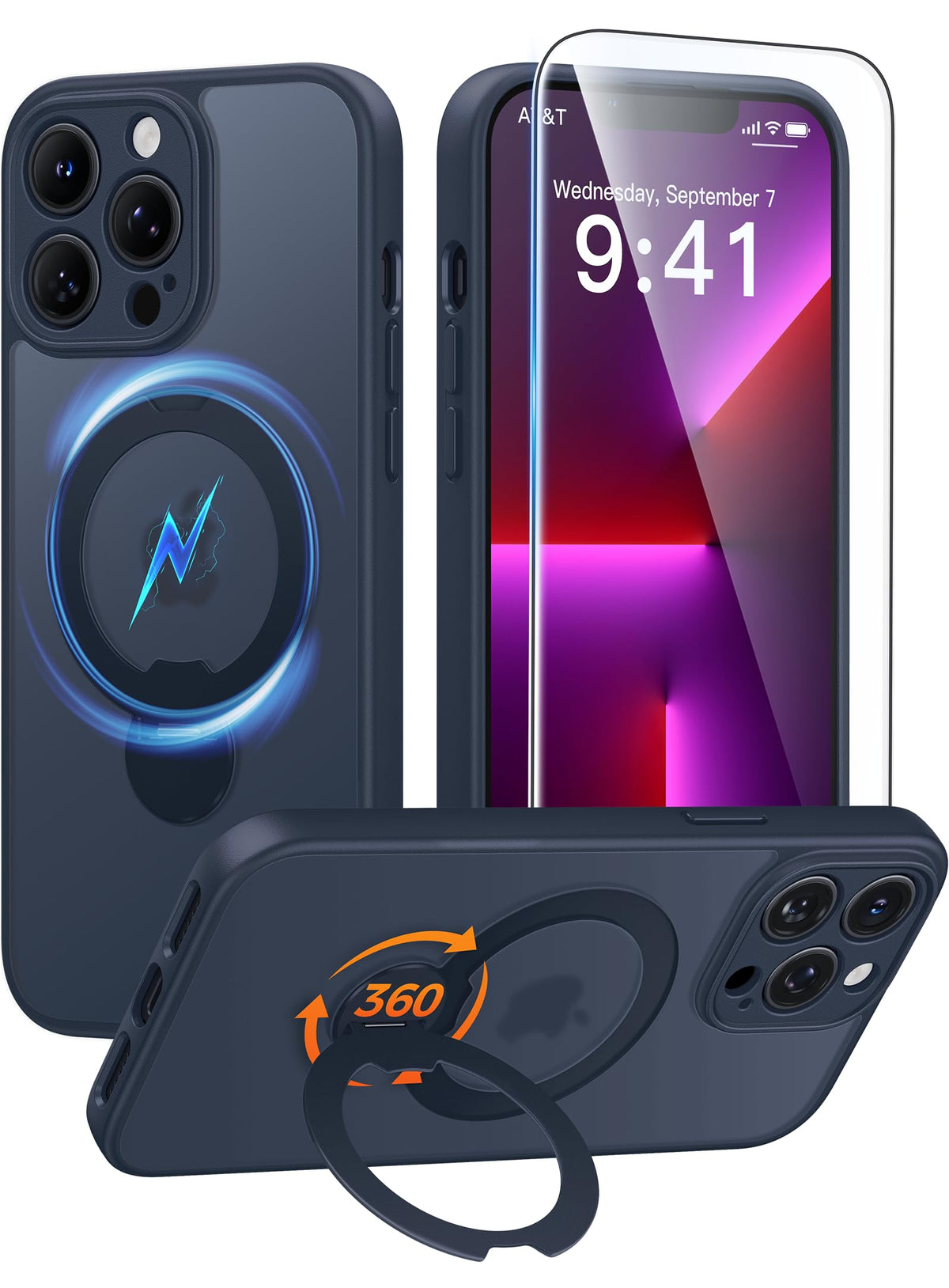 FNTCASE for Samsung Galaxy Z Fold 7 Case with 360 Spin Magnetic Stand Black