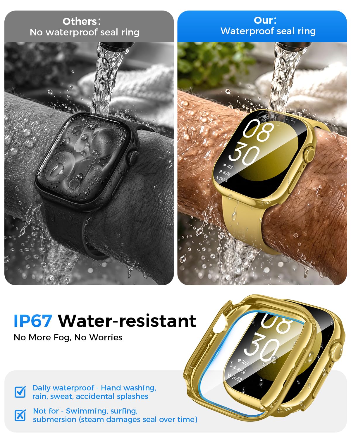 Goton IP67 Waterproof Case with Glass for Apple Watch Series 11/10 46mm