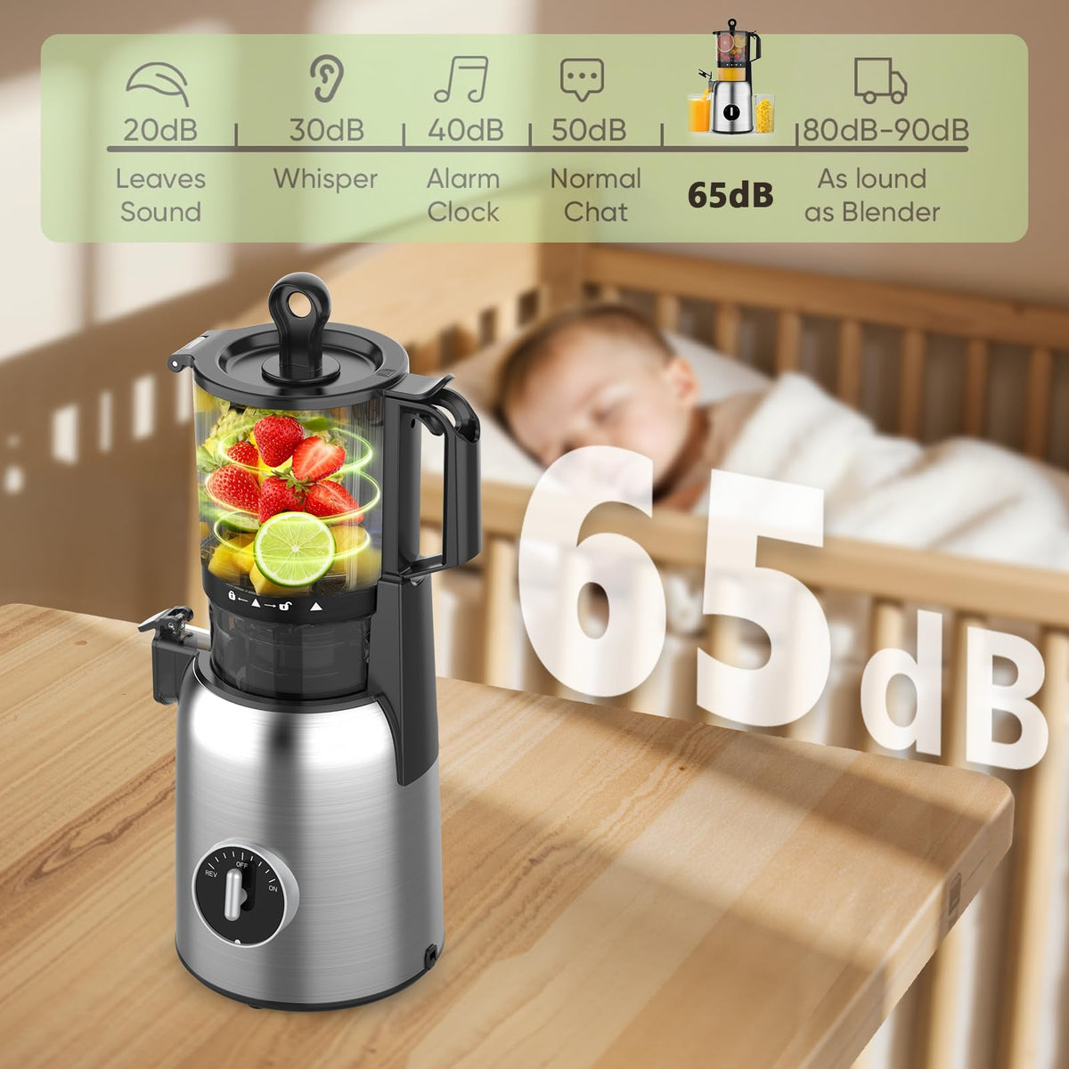Kismile Cold Press Juicer, 5.4" Feed Chute, 4 juicing Mode, Easy to Clean
