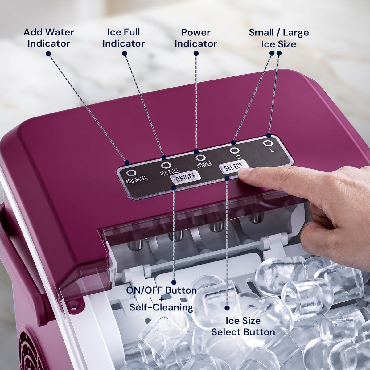 Kismile Countertop Ice Maker Machine, 26Lbs/Day Fastest 6‑Min Ice, Black
