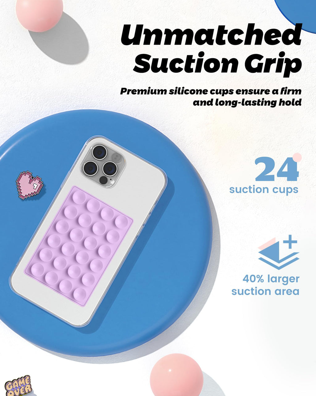 amBand Magnetic Sticky Phone Suction Grip for MagSafe, Removable for Wireless Charging, Durable Magnet Silicone Portable Mount Stand for iPhone 18 17 16 15 14 13 Series, Hands-Free Video/Selfie, Black