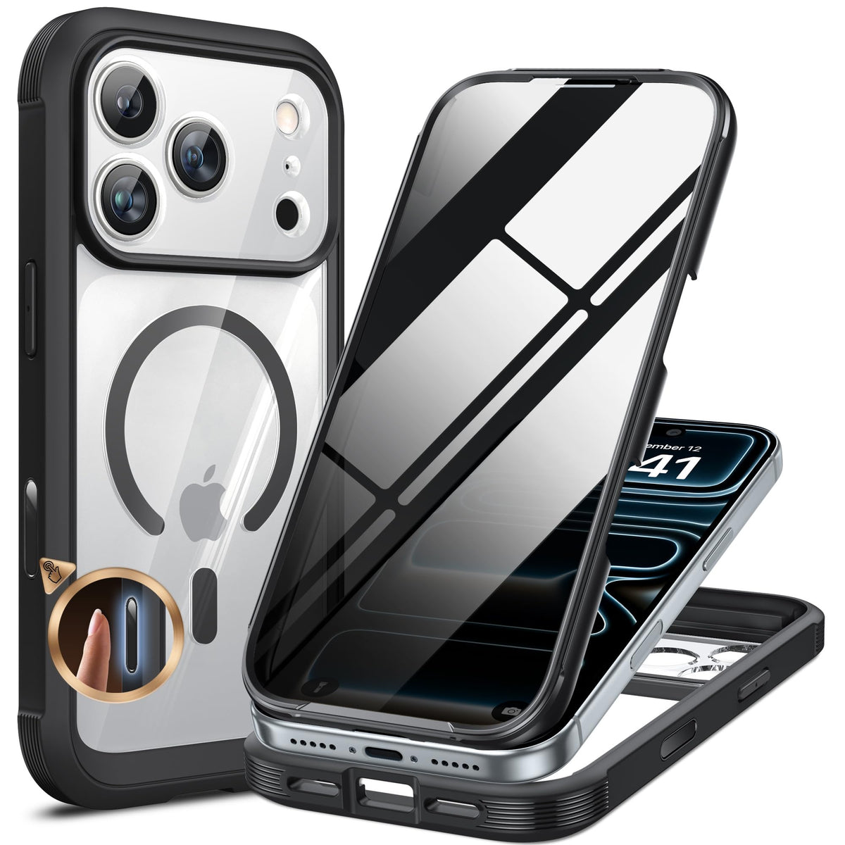 Miracase for iPhone 15 Pro Case 6.1'',with Private Screen Protector,Black