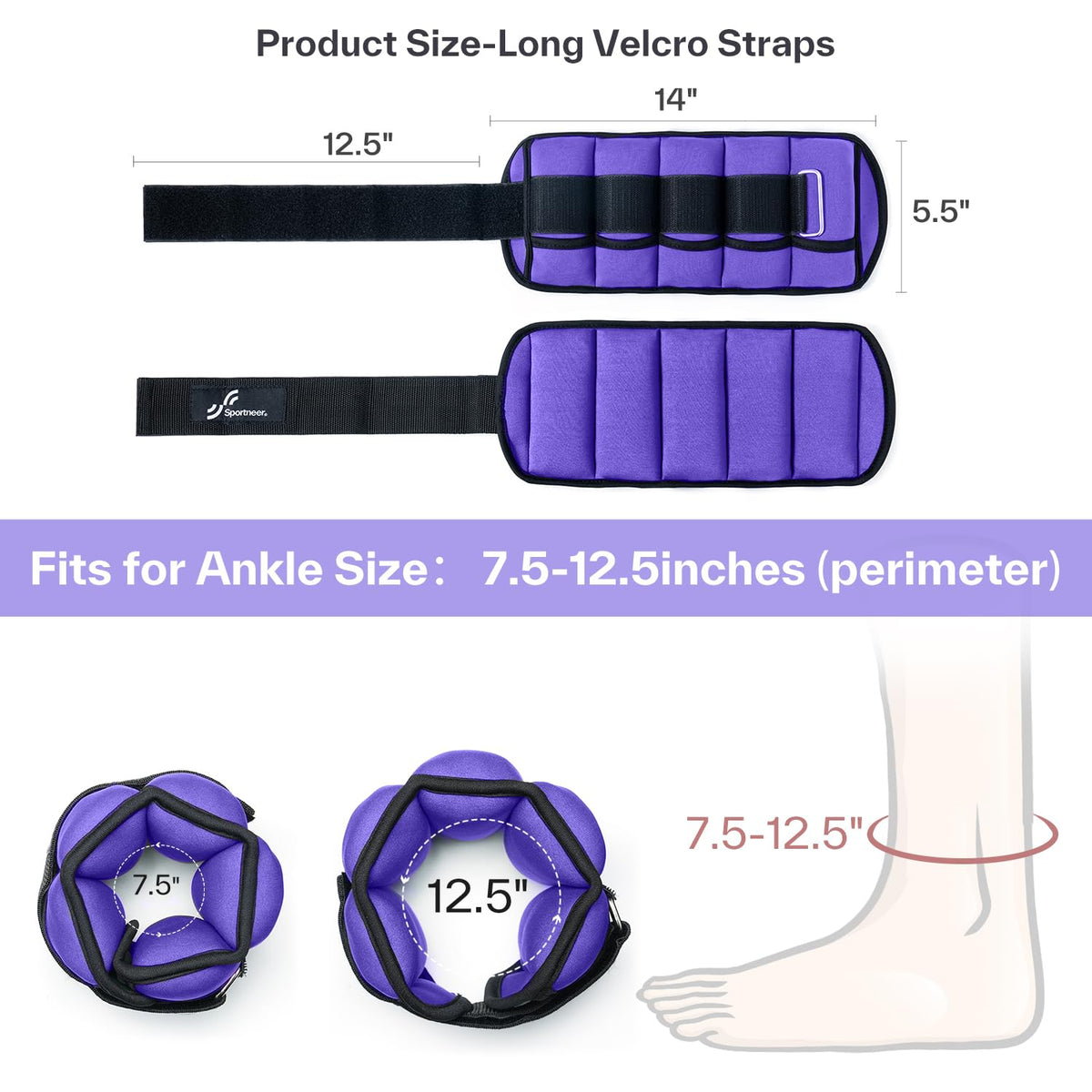 Sportneer Adjustable Ankle Weights, 2-10 lb per Pair, Removable Weights
