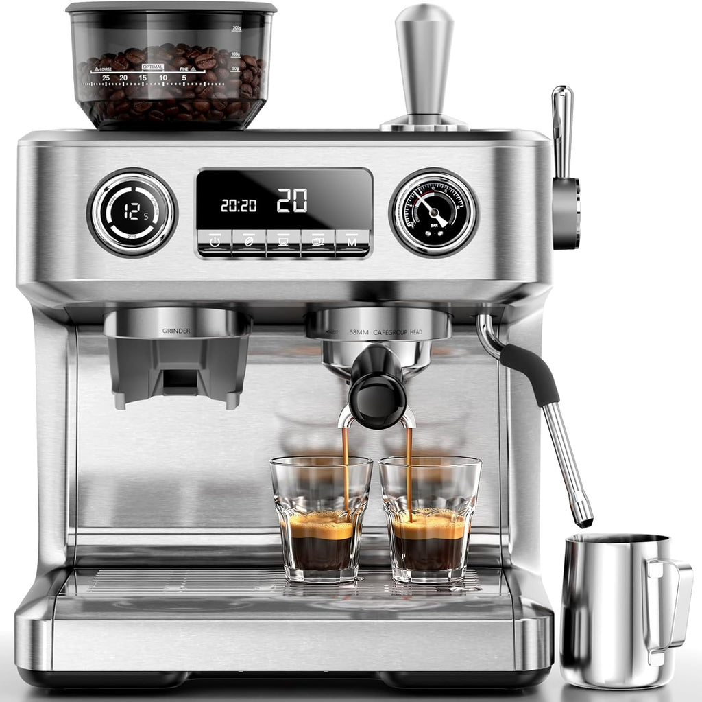 Kismile 20 Bar Dual Boiler Espresso Machine with Grinder & Milk Steamer