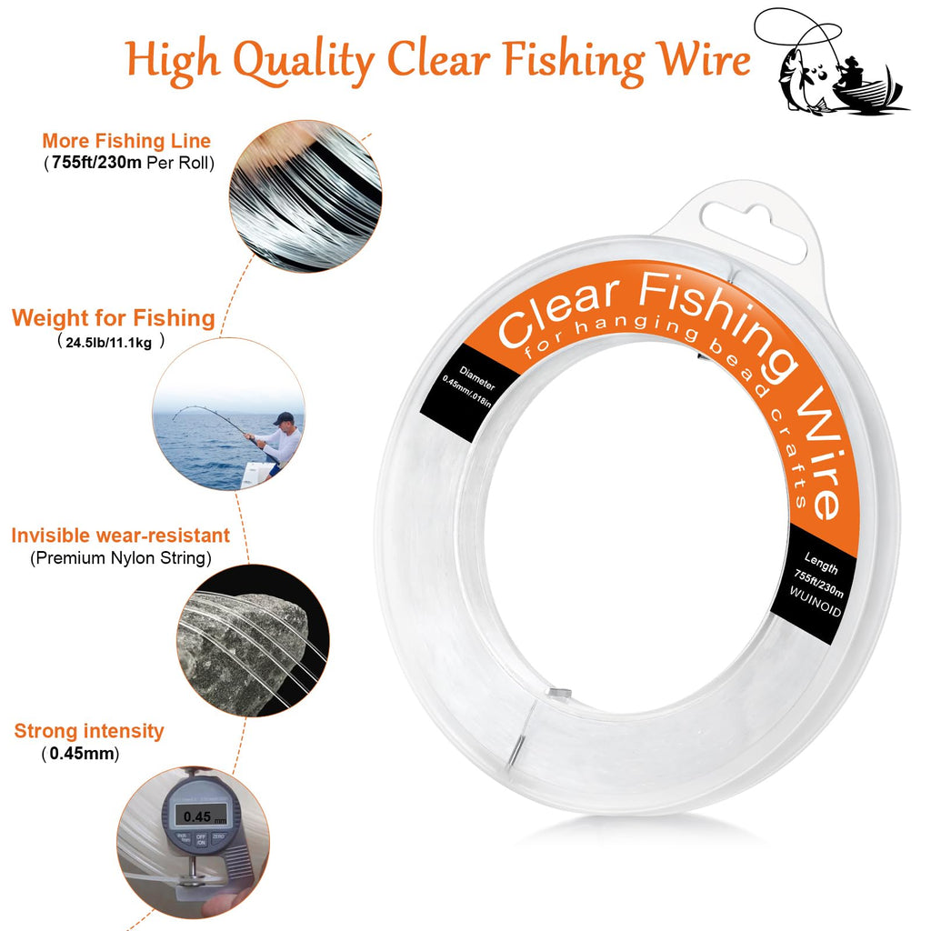 Fishing Line Wire, Clear Monofilament Fishing Line Wire, Nylon Clear Invisible String for Fishing and Hanging Balloons Garland Crafts Decorations WUINOID