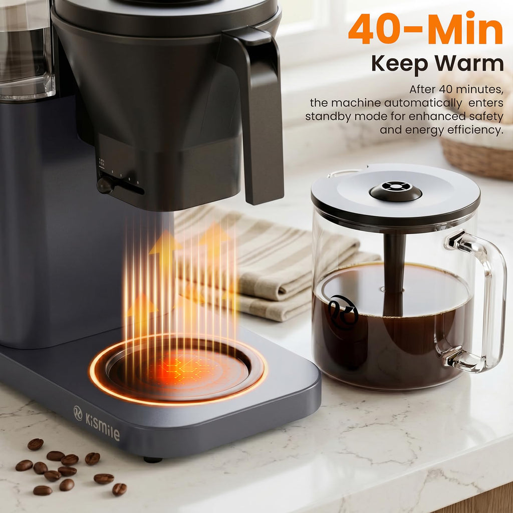 Kismile SCA Certified 8-Cup Coffee Maker, 6-Min Quick Brew, Hot & Cold Brew Coffee Machine, Adjustable Flow Control, Magnetic Anti-Drip, Keep Warm, DIY Manual Mode, Dishwasher Safe, Olive Green