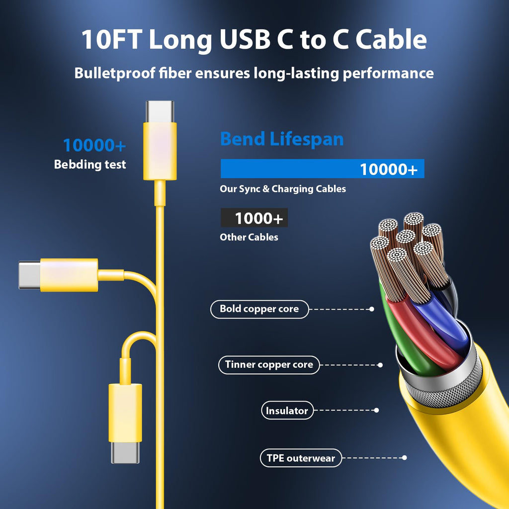 iPhone 18 17 16 15 Charger Fast Charging Type C Chargers USB C Cable 10FT