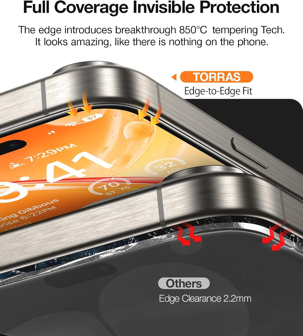 TORRAS 2-Pack for iPhone Air Screen Protector [12Ft Military-Grade Shatterproof] [9H+ Aerospace Tempered Glass] Anti-Scratch Full Coverage Fit