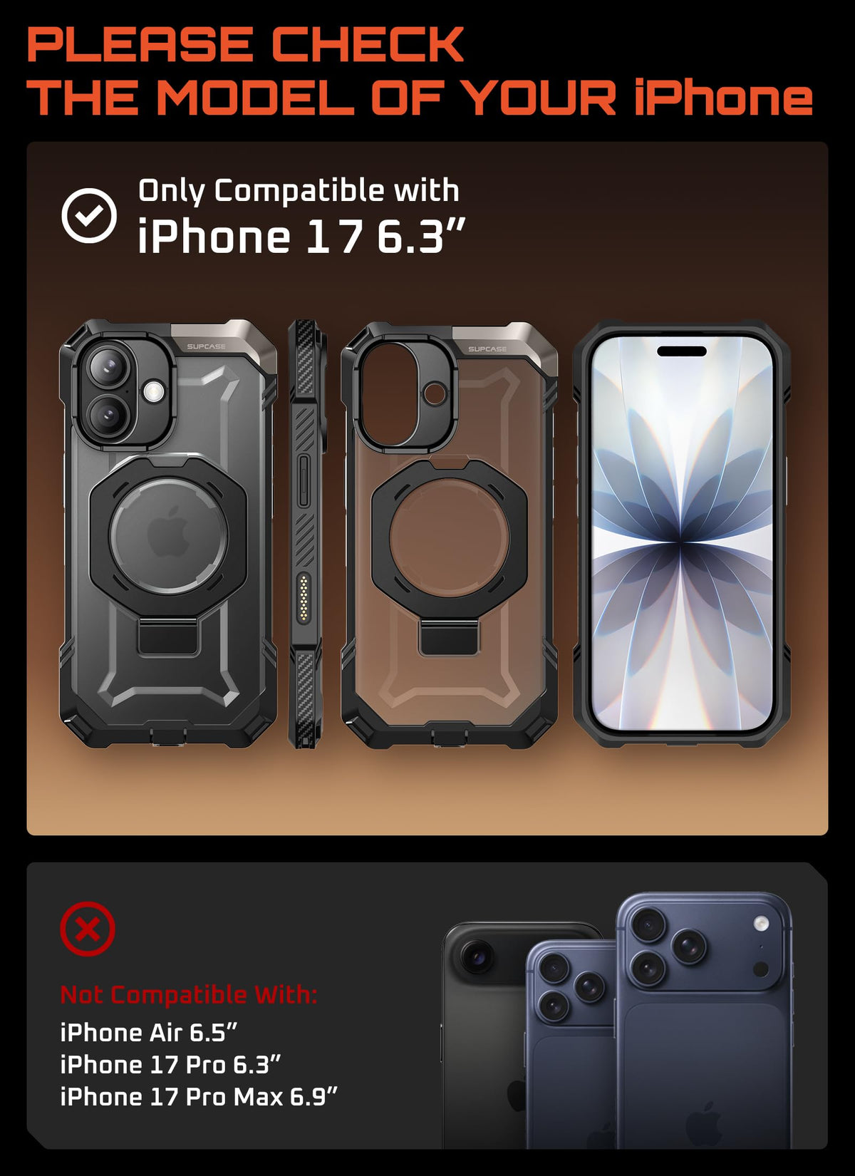 SUPCASE for iPhone 18 Pro Max Case/ 17 Pro Max Case with Stand, Black