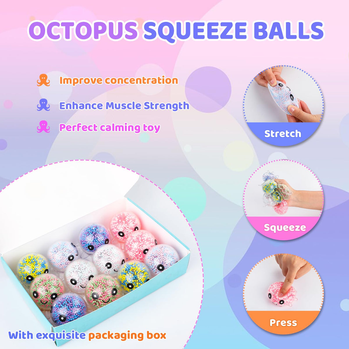 VESPRO 12Pack Fidget Toys Squishy ，Cute Bear Squeeze Ball