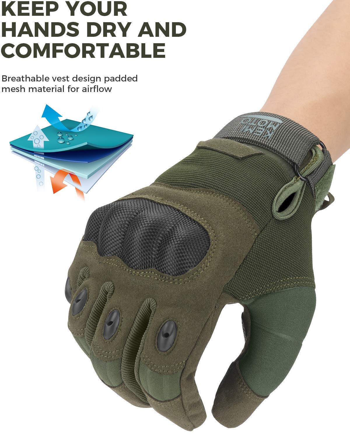 KEMIMOTO Tactical Gloves for Men, Touchscreen Motorcycle Gloves with Hard Shell & Palm Padding for Sports Motorcycle Cycling Tactical Airsoft Paintball Hunting Hiking