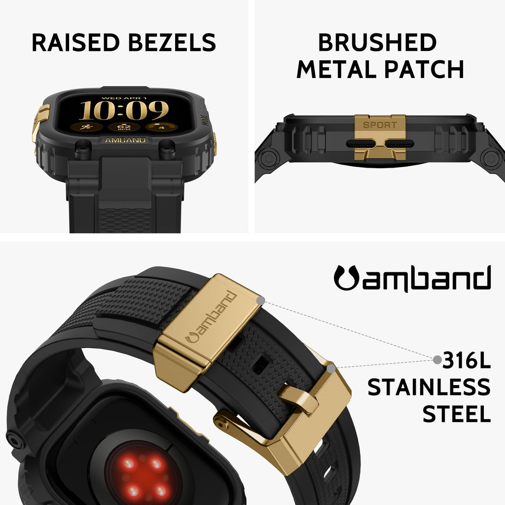 amBand Bands Compatible with Apple Watch 9/8/7/6/5/4 & SE 3/2/1 45mm/44mm Case for Men, M1 Sport Series Rugged Case Protective Cover for iWatch SE3/SE2/6/SE/5/4 44/45 mm Men Black