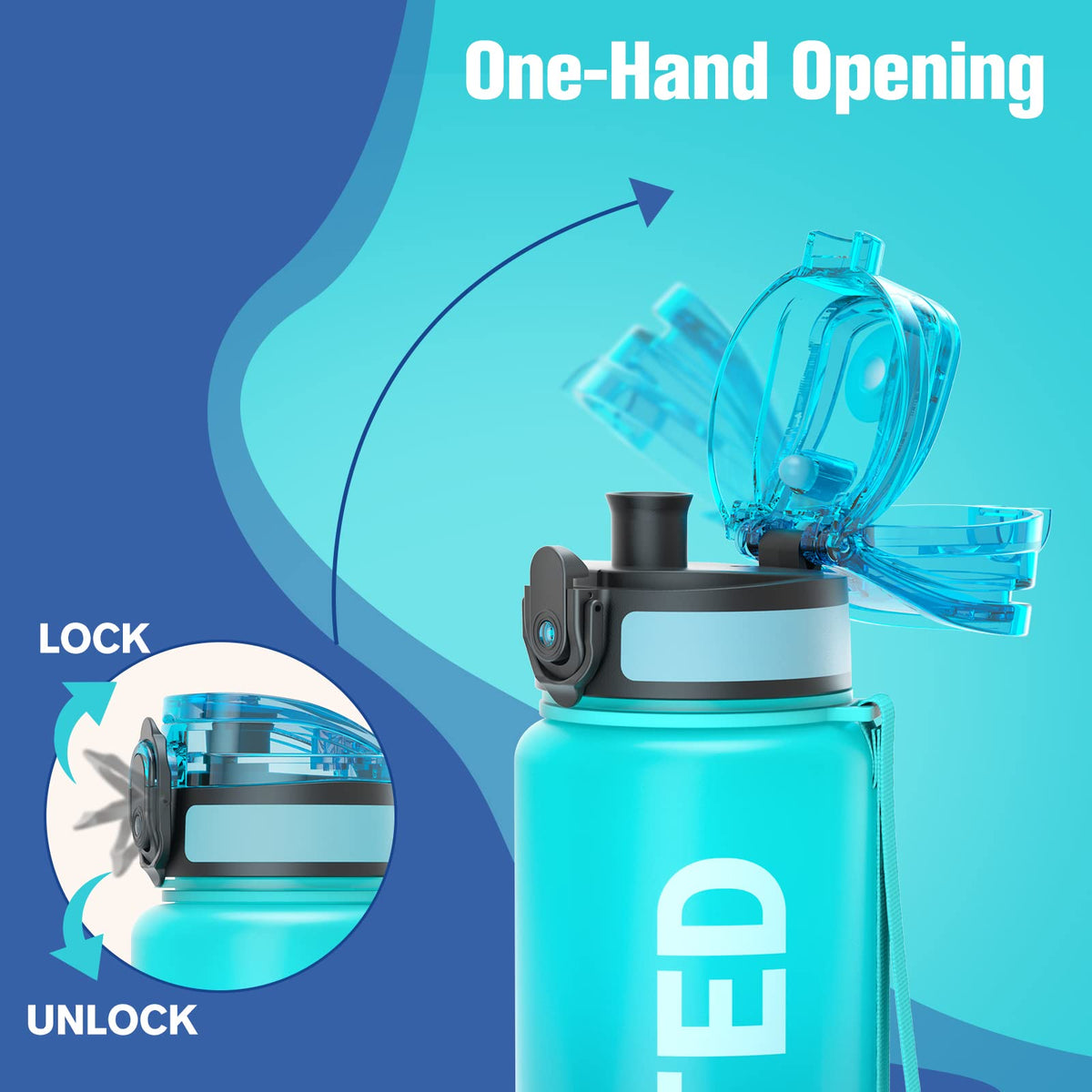 Sahara Sailor Water Bottle 32oz, Tritan Sports Bottle with Time Marker