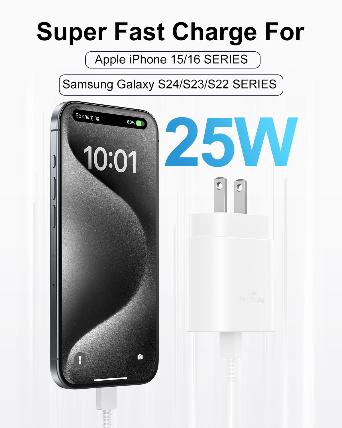 Type C Charger Fast Charging, 2Pack [10FT&6FT] Long USB C Cable with 25W Phone Super Fast Charger Block Compatible with Galaxy S26+/S25 Ultra,iPhone 18/17/16/Air/Plus/Pro Max/Duo