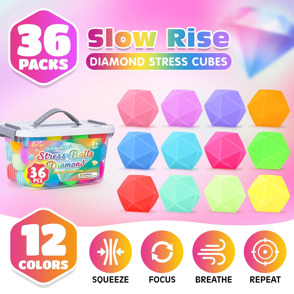 VISCOO 12 Pack Slow Rising Stress Cube, Stress Balls Fidget Squishy Toys