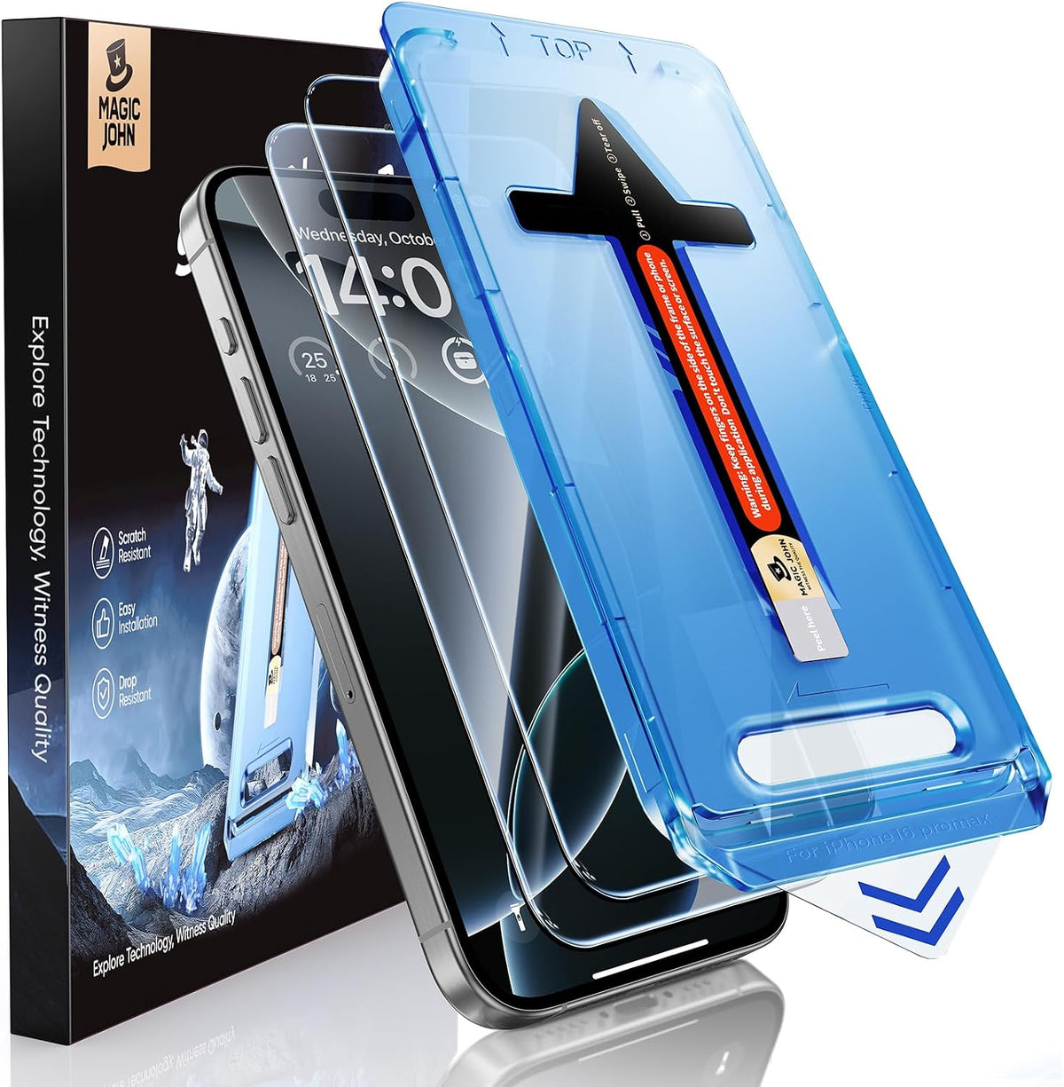 MAGIC JOHN 2 Pack for iPhone 16 Pro Max Tempered Glass Screen Protector
