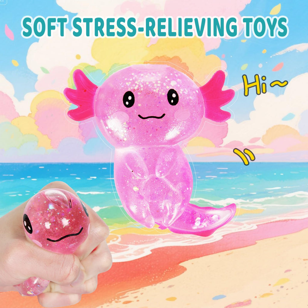 Axolotl Squishy Toy Squeeze Stress Relief Fidget Sensory Toy for Kids Adults, Cute Handheld Stress Ball for Anxiety and Focus, Purple Big Ears(Pink)