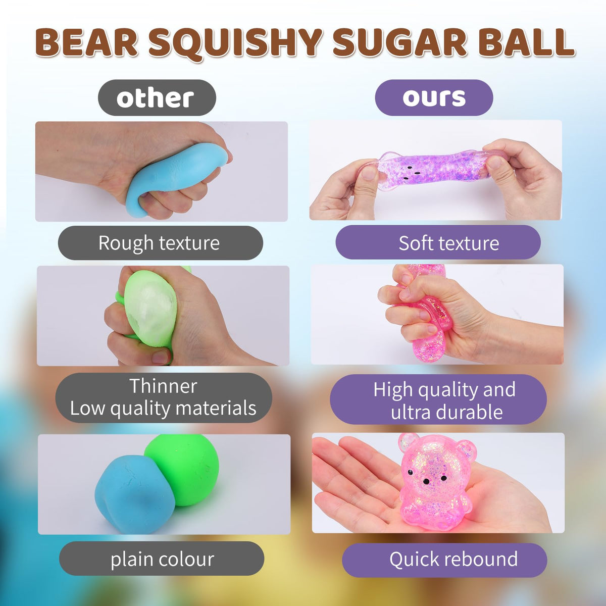 VESPRO 12Pack Fidget Toys Squishy ，Cute Bear Squeeze Ball