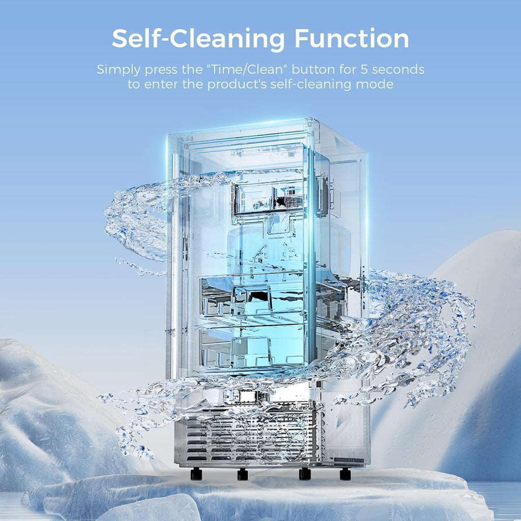 Kismile 80 lbs/Day Under Counter Nugget Ice Maker, Dual Ice Baskets, Silver