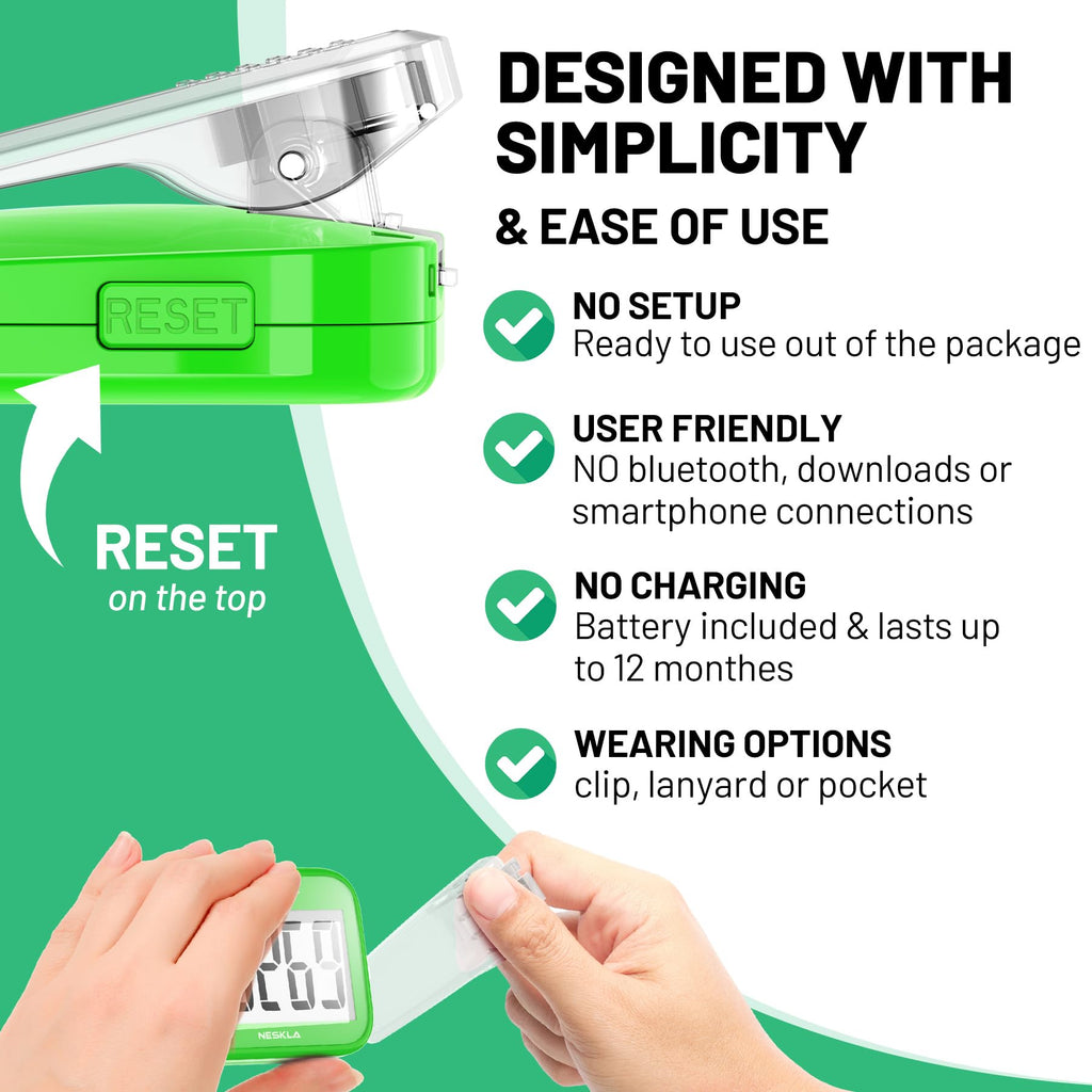 3D Pedometer, Simple Step Counter with Large LCD Display for Walking