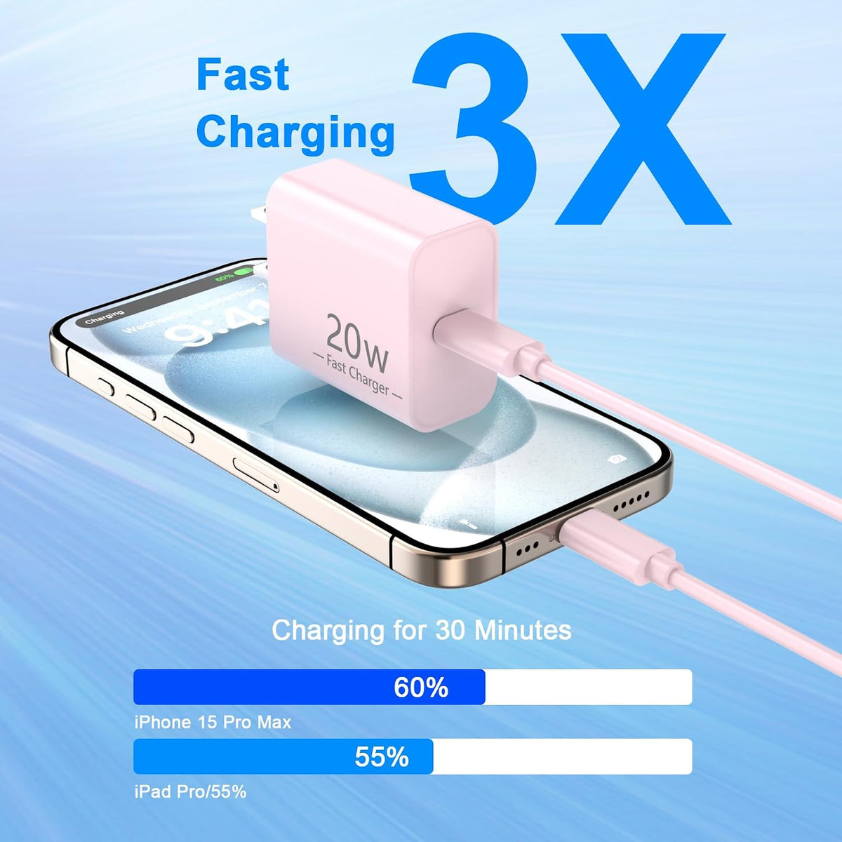 iPhone 18 17 16 15 Charger Fast Charging 10FT 20W USB C Charger Block Cable