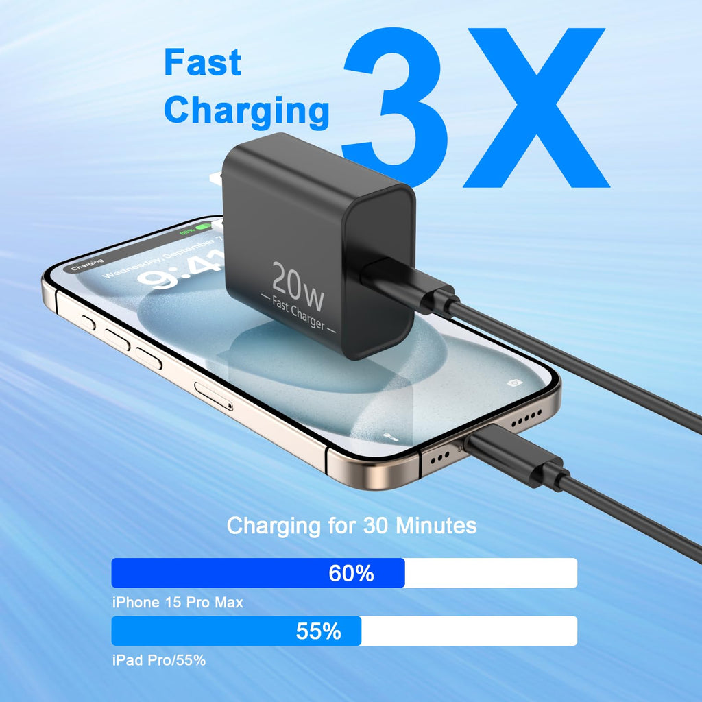 iPhone 18 17 16 15 Charger Fast Charging 10FT 20W USB C Charger Block Cable