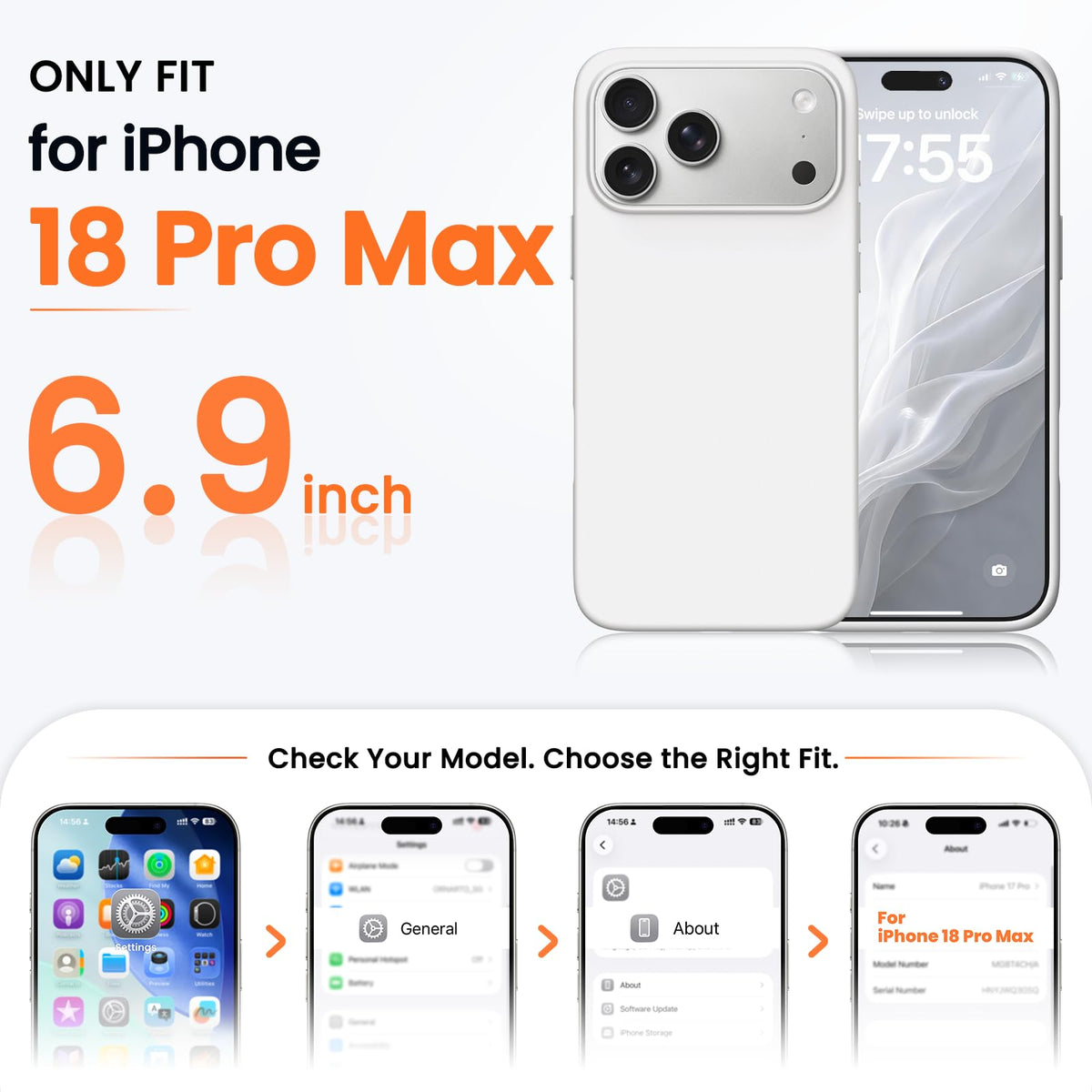 ORNARTO for iPhone 18 Pro Max Case, Liquid Silicone, Cloud Blue