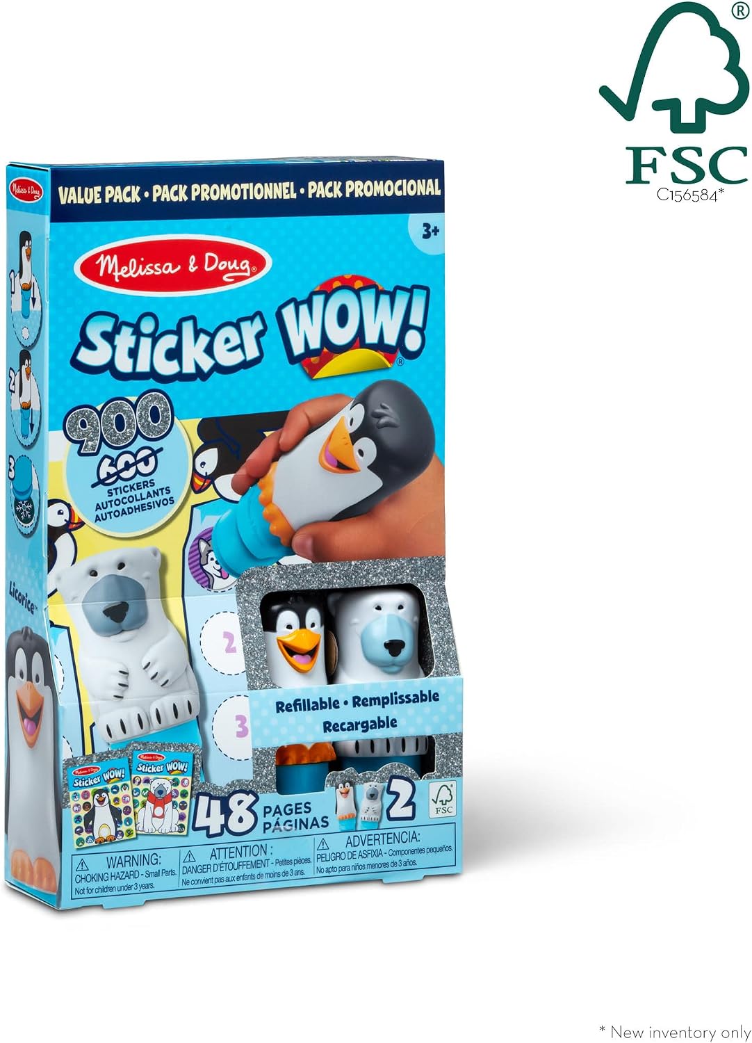 Melissa & Doug Sticker Wow!® Winter (Polar Bear and Penguin) Value Pack Arts and Crafts Collectibles - 2 Activity Pads, 2 Sticker Stampers, 2 Bonus Stacks - FSC Certified