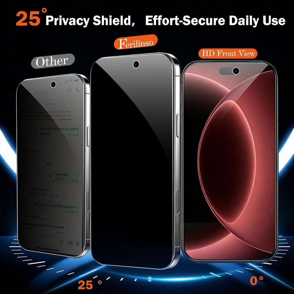 Ferilinso Privacy Screen Protector for iPhone 18 Pro, Tempered Glass