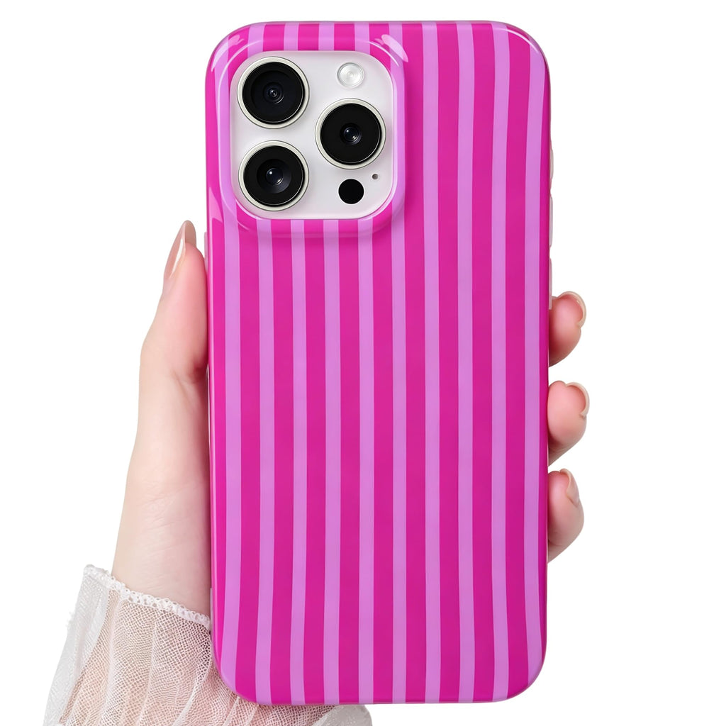 Cute Striped Case for iPhone 12 Pro Max 6.7",Pink/Yellow