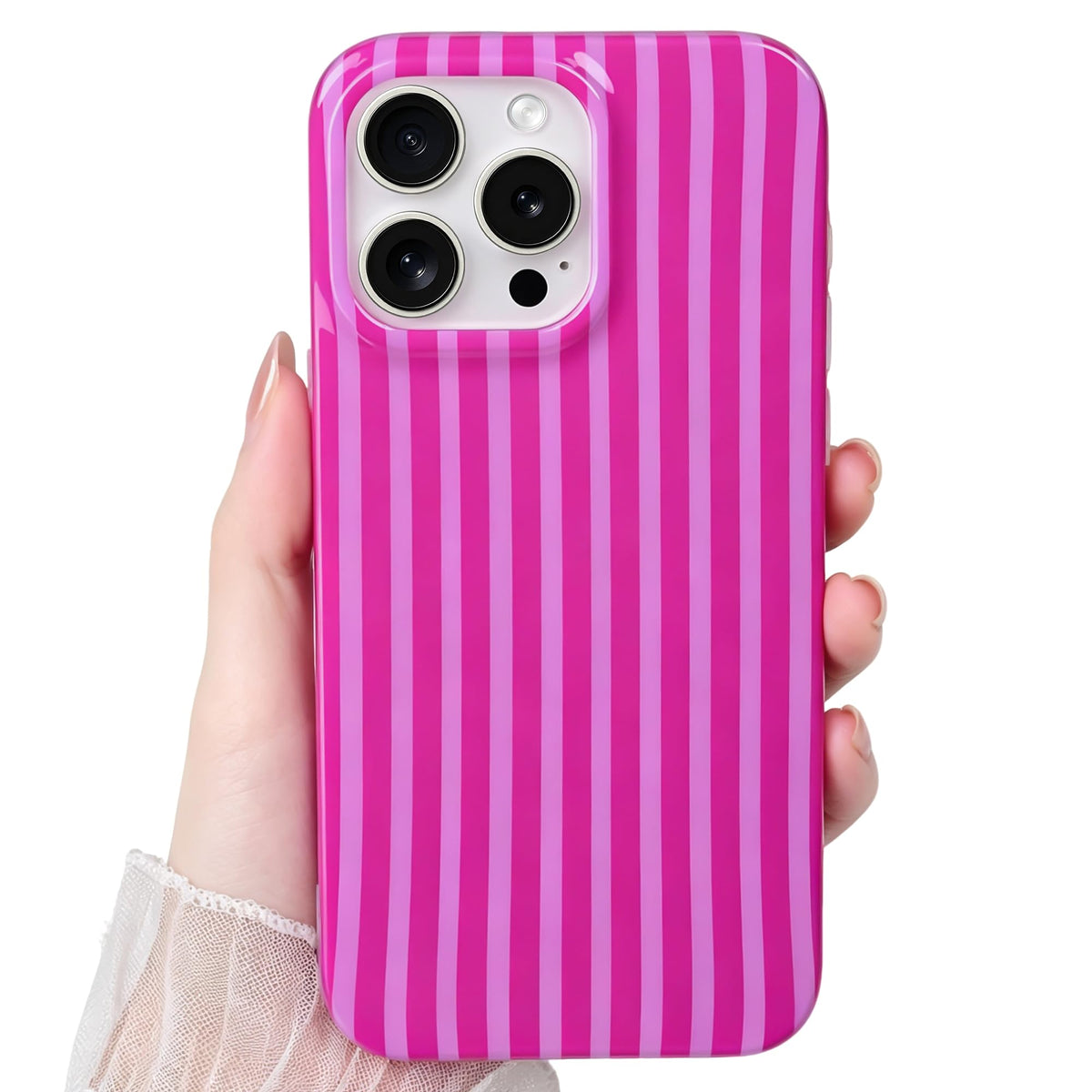 Cute Striped Case for iPhone 12 Pro Max 6.7",Pink/Yellow