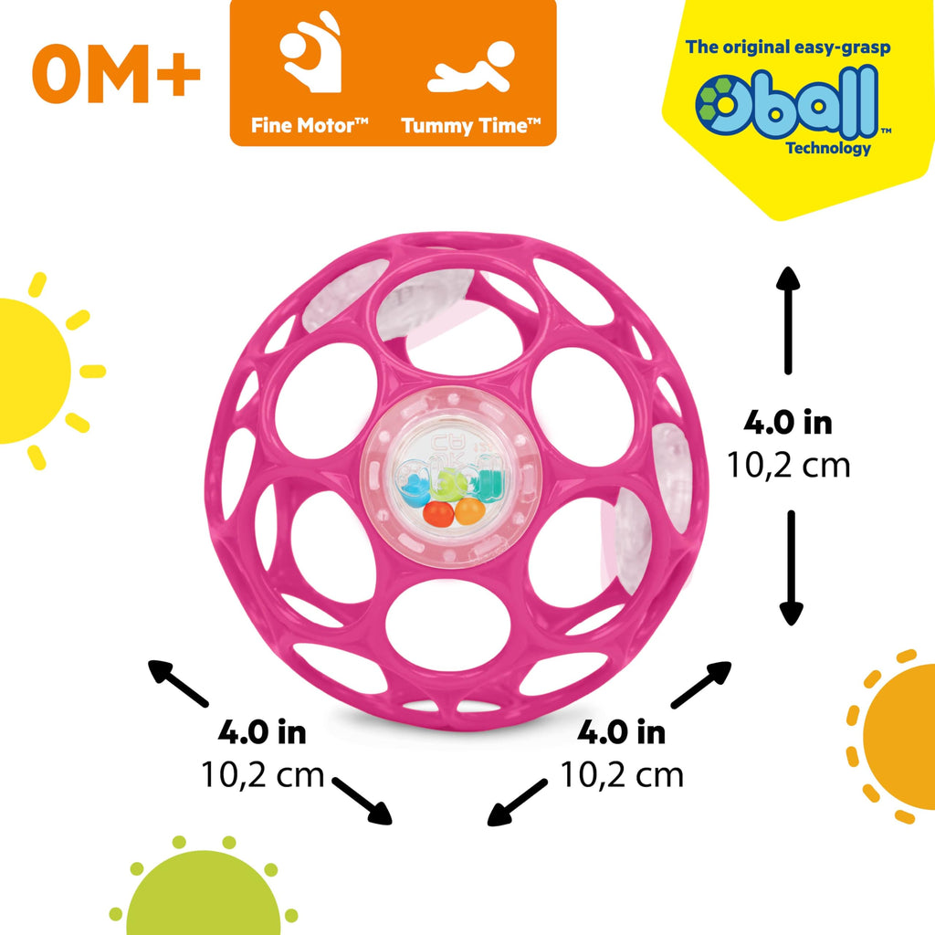 Bright Starts Oball Easy Grasp Classic Ball BPA-Free Infant Toy in Red, Yellow, Green, Blue, Age Newborn and up, 4 Inches