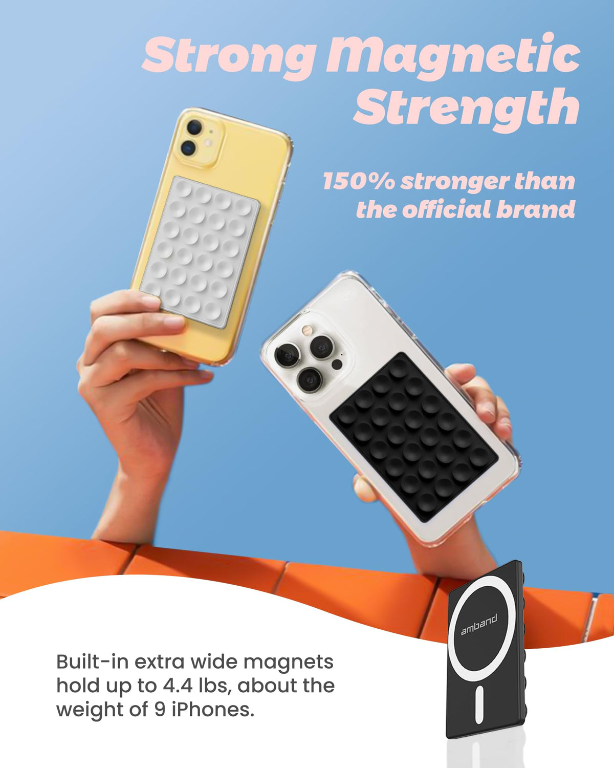 amBand Magnetic Sticky Phone Suction Grip for MagSafe, Removable for Wireless Charging, Durable Magnet Silicone Portable Mount Stand for iPhone 18 17 16 15 14 13 Series, Hands-Free Video/Selfie, Black