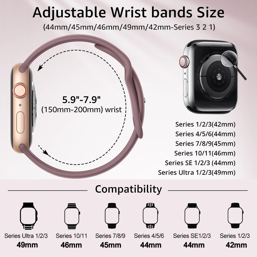 6 Pack Sport Silicone Bands Compatible with Apple Watch Band for Women Men