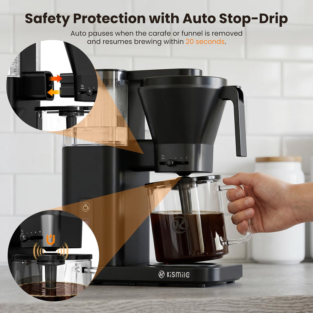 Kismile SCA Certified 8-Cup Coffee Maker, 6-Min Quick Brew, Hot & Cold Brew Coffee Machine, Adjustable Flow Control, Magnetic Anti-Drip, Keep Warm, DIY Manual Mode, Dishwasher Safe, Olive Green