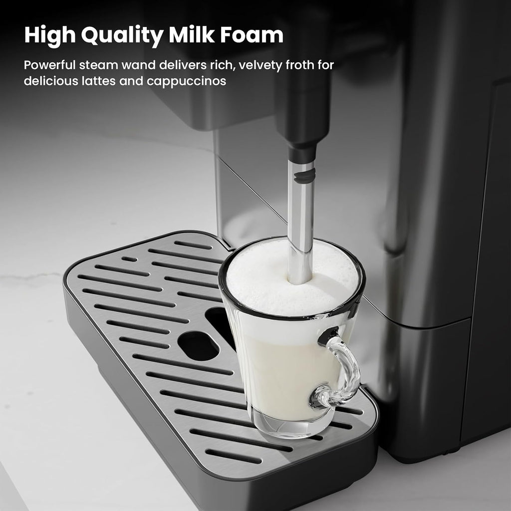 Kismile 20 Bar Automatic Espresso Machine, All-in-One Grind and Brew Coffee Maker with Built-in Grinder, Cappuccino Machines with Milk Frother, One-Touch Americano and Lattes for Home/Office/Gift